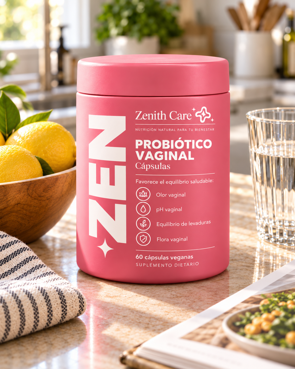 Pote Probiótico Vaginal ZEN en la cocina
